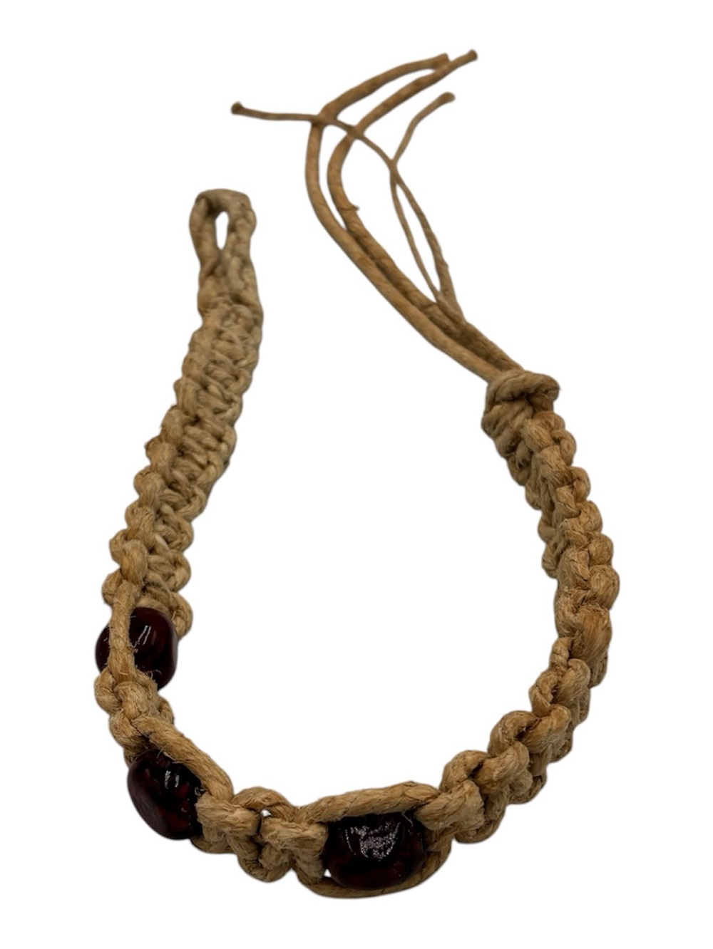 15.5” Handmade Thick Hemp 6.5” Adjustable Necklace W/ Glass Pendant